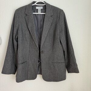 Sag Harbor Wool Blend Blazer Jacket In Dark Gray Pockets Button Women’s Size 12